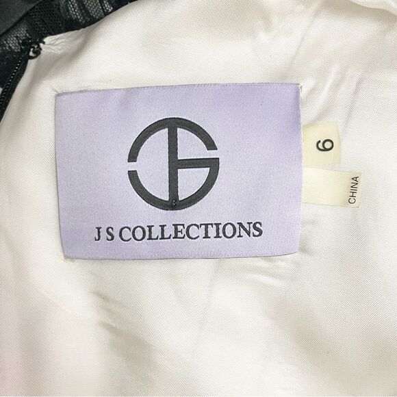 NWT JS Collections Black Nude Lace Illusion Midi Dress Sheer Stripe Size 6 NEW - Picture 11 of 13